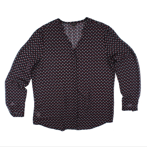 Ann Taylor Tops - ANN TAYLOR Dark Navy Semi Sheer Pattern Blouse